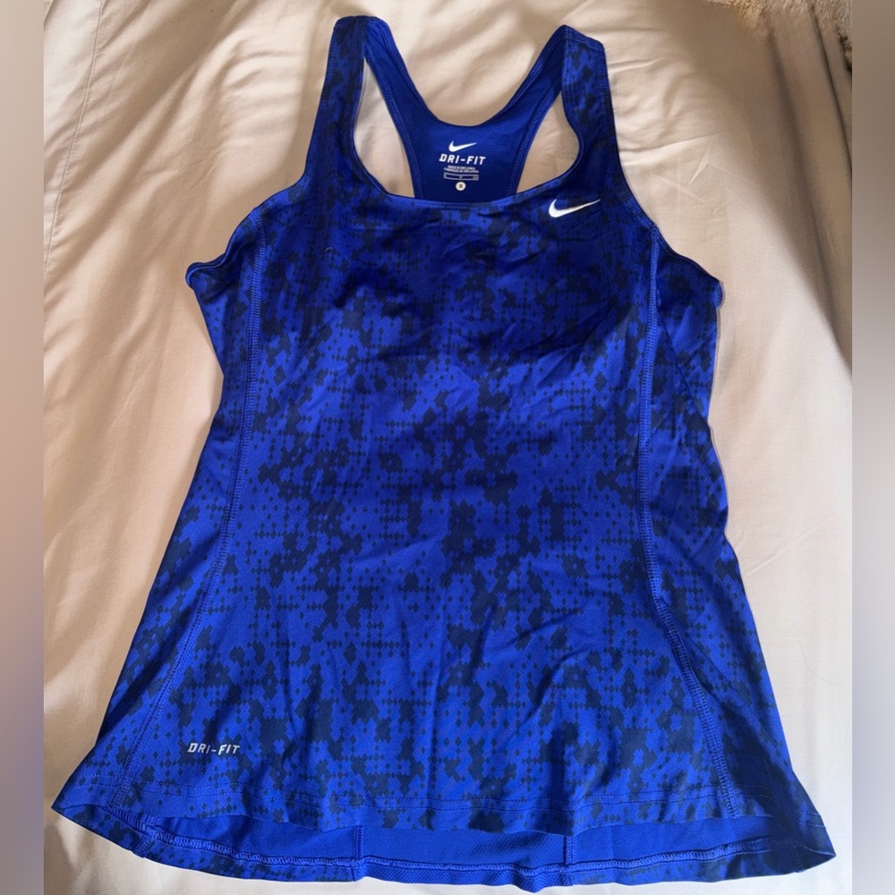 Nike Women's Vibrant Blue with black pixelation, razor back DRI-FIT
